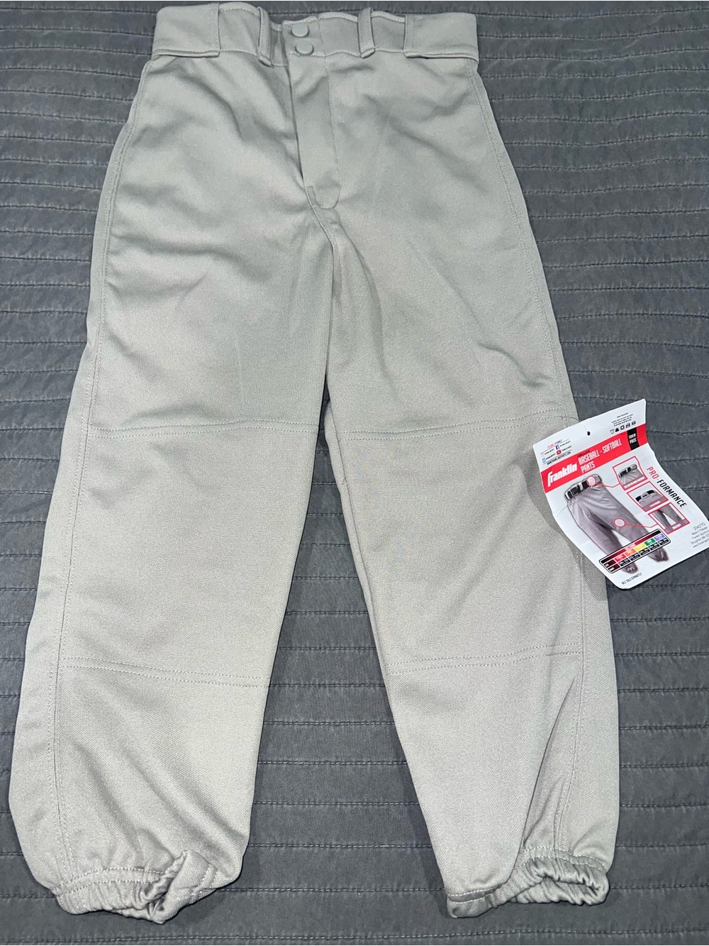 Youth Medium Franklin Light Gray Baseball Pants